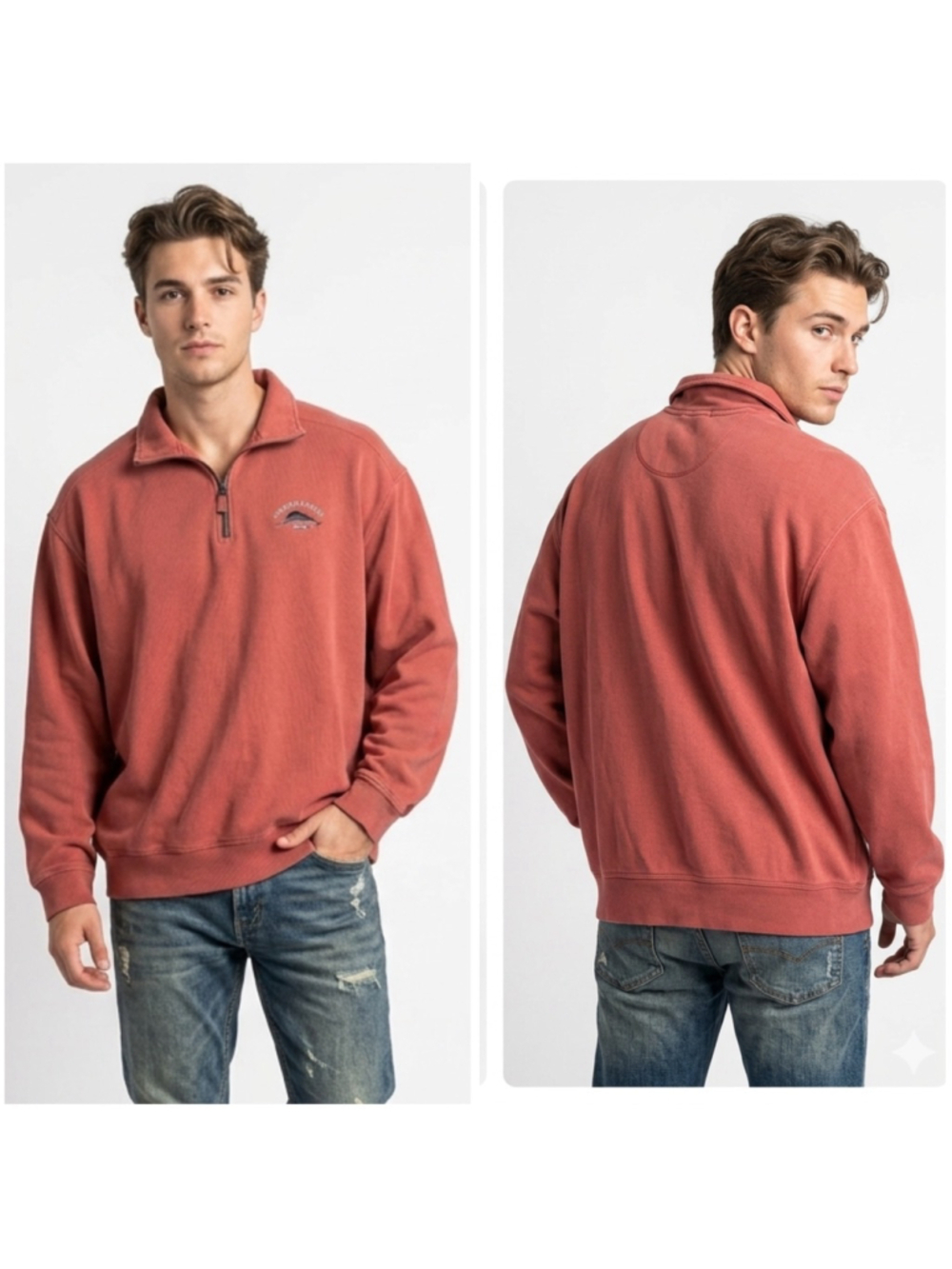 Tommy Bahama Relaxed Men's 1/4 Zip Pullover Sweatshirt Orange Pigment Dyed Sz L